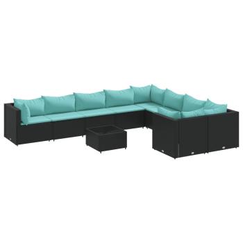 10-tlg. Garten-Sofagarnitur mit Kissen Schwarz Poly Rattan