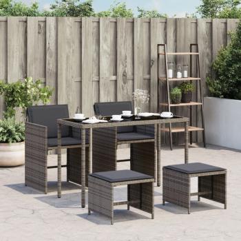 ARDEBO.de - 5-tlg. Garten-Essgruppe mit Kissen Grau Poly Rattan