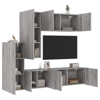 ARDEBO.de - 5-tlg. Wohnwand Grau Sonoma Holzwerkstoff