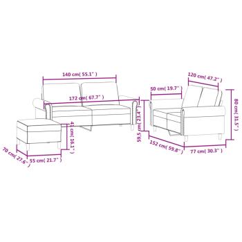 3-tlg. Sofagarnitur mit Kissen Blau Samt