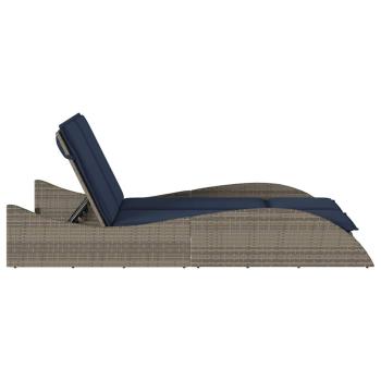 Sonnenliege mit Kissen Grau 114x205x73 cm Poly Rattan