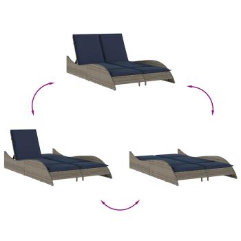 Sonnenliege mit Kissen Grau 114x205x73 cm Poly Rattan