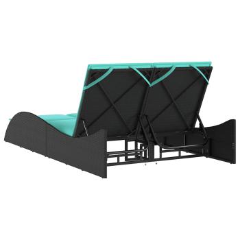 Sonnenliege mit Kissen Schwarz 114x205x73 cm Poly Rattan
