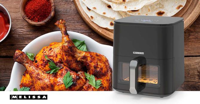Digitale Heißluftfritteuse XL | 5 l | 60-min Timer | 8 Voreinstellungen | Sichtfenster | Schwarz