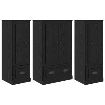 Sideboard 3 pcs Schwarz Eichen-Optik Holzwerkstoff