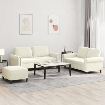 ARDEBO.de - 3-tlg. Sofagarnitur mit Kissen Creme Samt