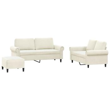 3-tlg. Sofagarnitur mit Kissen Creme Samt