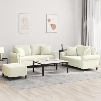 ARDEBO.de - 3-tlg. Sofagarnitur mit Kissen Creme Samt