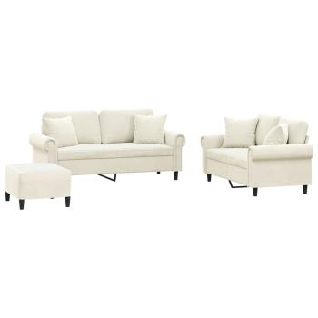3-tlg. Sofagarnitur mit Kissen Creme Samt
