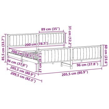 Bettgestell Braun und Schwarz 200 x 200 cm Massivholz Kiefer