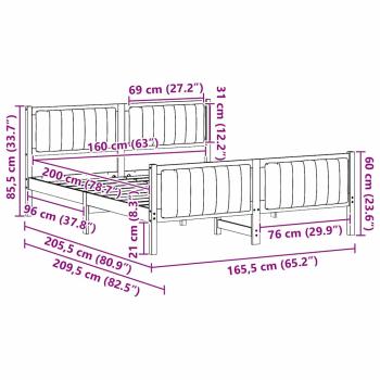 Bettgestell braun und dunkelgrau 160 x 200 cm Massivholz Kiefer