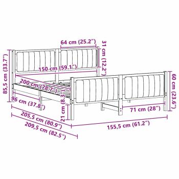 Bettgestell Braun und hellgrau 150 x 200 cm Massivholz Kiefer