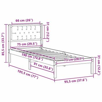 Bettgestell mit Kopfteil Hellgrau 75 x 190 cm Stoff