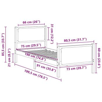 Bettgestell mit Kopfteil Schwarz 75 x 190 cm Stoff