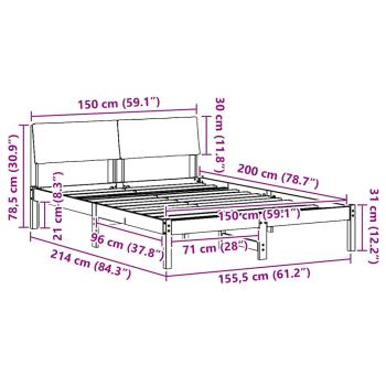 Bettgestell braun und dunkelgrau 150 x 200 cm Massivholz Kiefer