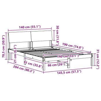 Bettgestell Braun und Taupe 140 x 190 cm Massivholz Kiefer