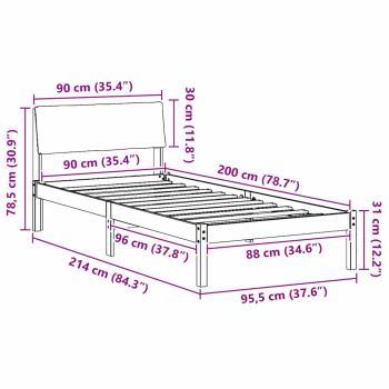 Bettgestell Braun und hellgrau 90 x 200 cm Massivholz Kiefer