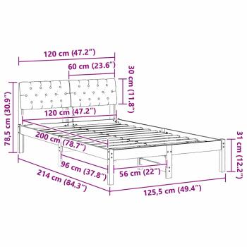 Bettgestell Braun und Taupe 120 x 200 cm Massivholz Kiefer