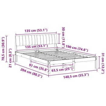 Bettgestell Braun und Taupe 135 x 190 cm Massivholz Kiefer