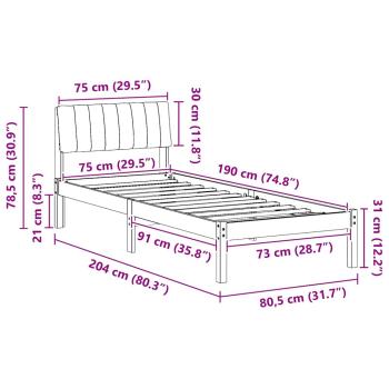 Bettgestell braun und dunkelgrau 75 x 190 cm Massivholz Kiefer