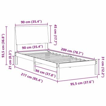Bettgestell Braun und hellgrau 90 x 200 cm Massivholz Kiefer