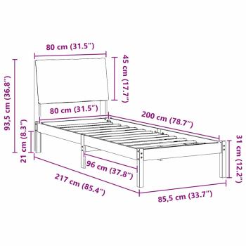 Bettgestell braun und dunkelgrau 80 x 200 cm Massivholz Kiefer