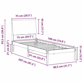 Bettgestell Braun und Taupe 75 x 190 cm Massivholz Kiefer