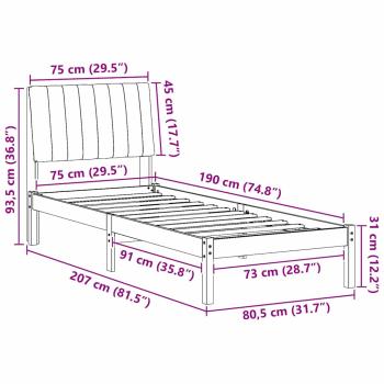 Bettgestell mit Kopfteil Weiß 75 x 190 cm Stoff