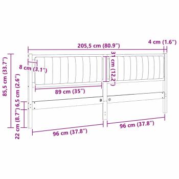 Gepolstertes Kopfteil Braun 200 cm Massivholz Kiefer und Stoff