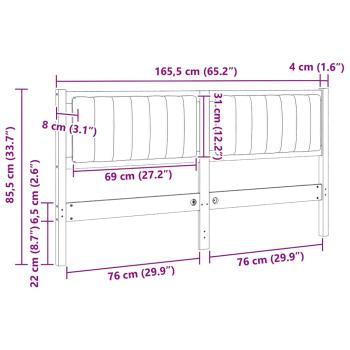 Gepolstertes Kopfteil Weiß 160 cm Massivholz Kiefer und Stoff
