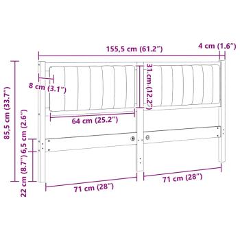 Gepolstertes Kopfteil Weiß 150 cm Massivholz Kiefer und Stoff