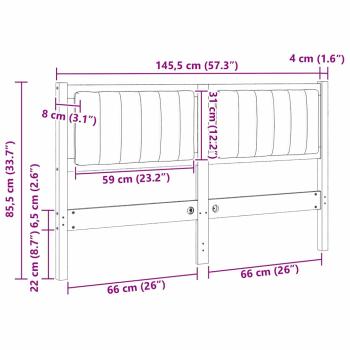 Gepolstertes Kopfteil Weiß 140 cm Massivholz Kiefer und Stoff