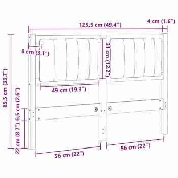 Gepolstertes Kopfteil Braun 120 cm Massivholz Kiefer und Stoff