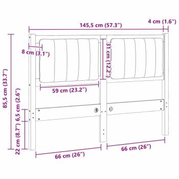 Gepolstertes Kopfteil Braun 120 cm Massivholz Kiefer und Stoff