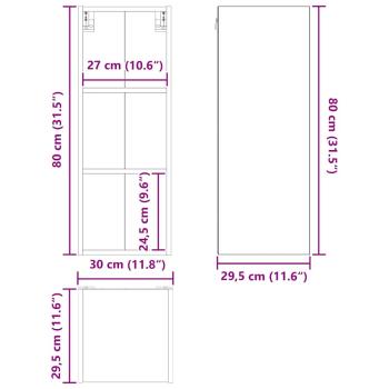 Hängeschrank mit Regal Riga Geräucherte Eiche 30 x 29,5 x 80 cm