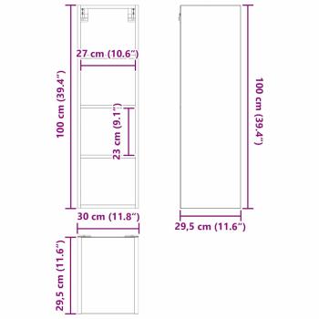Hängeschrank Riga Beton Grau 30 x 29,5 x 100 cm Holzwerkstoff