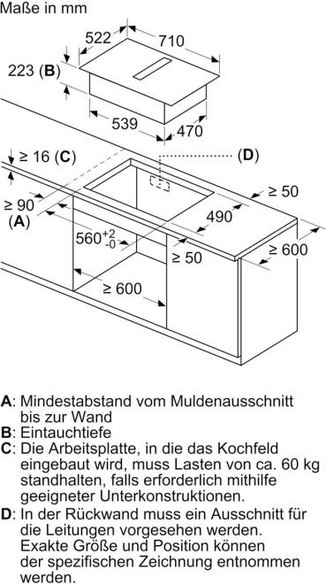 Siemens ED711HGA7 iQ500 Induktionskochfeld mit Dunstabzug+Flachkanal L(ED711HQ26E+HZ9VDSB2 ), 70cm breit, Rahmenlos aufliegend, schwarz