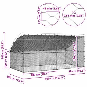 Hühnerkäfig Silber 400 x 200 x 198.5 cm Verzinkter Stahl