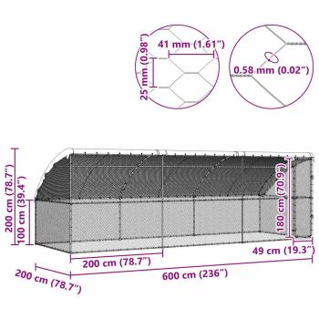 Hühnerkäfig 3 pcs Silber 600 x 200 x 200 cm Verzinkter Stahl
