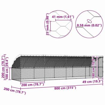 Hühnerkäfig Silber 800 x 200 x 198.5 cm Verzinkter Stahl