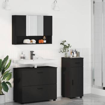 ARDEBO.de - Badezimmermöbel Set mit Regal 3 pcs Schwarz 76,5 x 35 x 64 cm