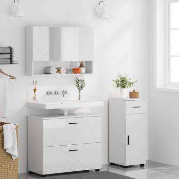 Badezimmermöbel Set 3 pcs Hochglanz-Weiß 76,5 x 35 x 64 cm