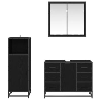 Badezimmermöbel Set 3 pcs Schwarz Eichen-Optik 80 x 33 x 60 cm