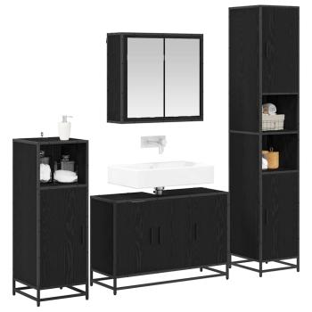Badezimmermöbel Set 4 pcs Schwarz Eichen-Optik 90 x 33 x 60 cm