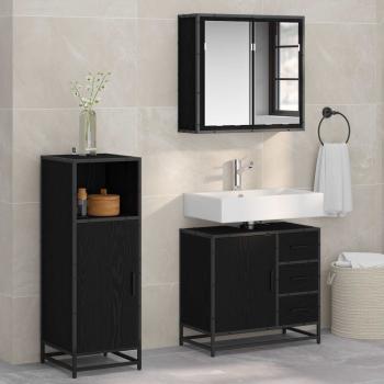 ARDEBO.de - Badezimmermöbel Set 3 pcs Schwarz Eichen-Optik 65 x 33 x 60 cm