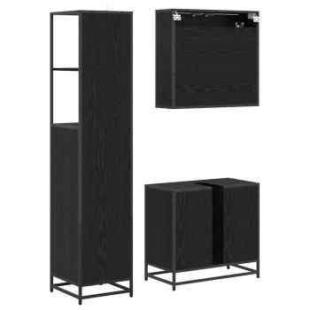 Badezimmermöbel Set 3 pcs Schwarz Eichen-Optik 65 x 33 x 60 cm