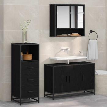 ARDEBO.de - Badezimmermöbel Set 3 pcs Schwarz Eichen-Optik 90 x 33 x 60 cm