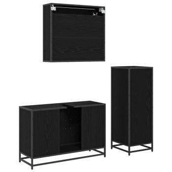 Badezimmermöbel Set 3 pcs Schwarz Eichen-Optik 90 x 33 x 60 cm