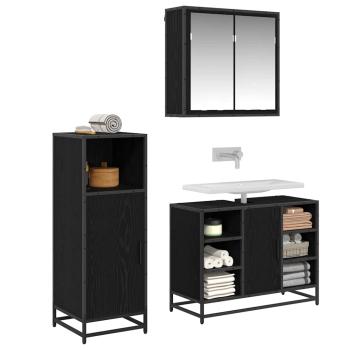 Badezimmermöbel Set 3 pcs Schwarz Eichen-Optik 80 x 33 x 60 cm