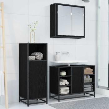Badezimmermöbel Set 3 pcs Schwarz Eichen-Optik 80 x 33 x 60 cm